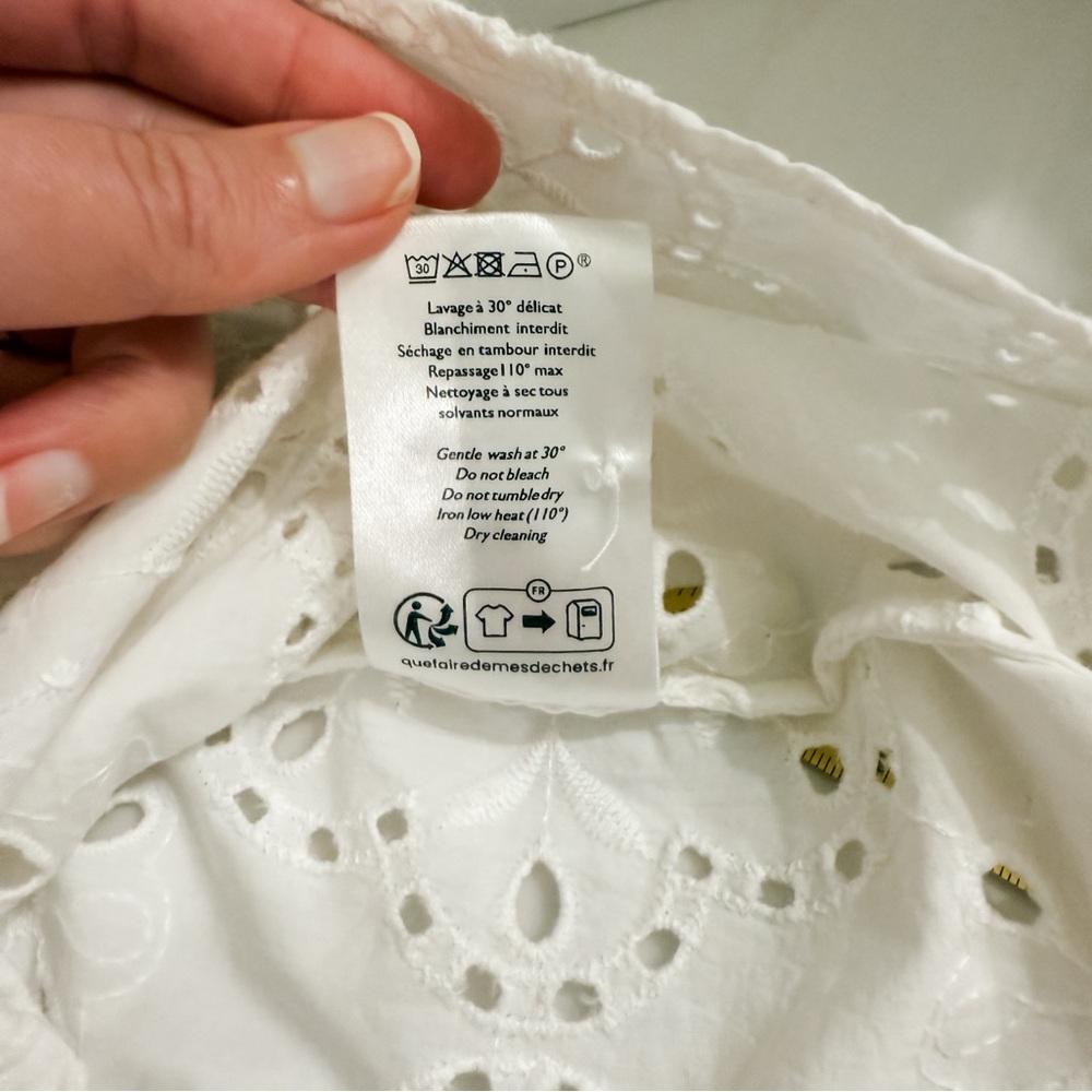 Sezane White Eyelet Lace V-Neck Shirt - Picture 9 of 11